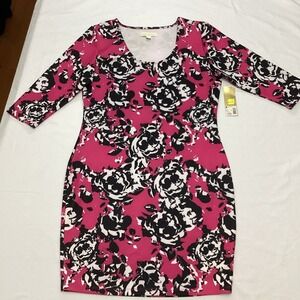 NWT Nicki Minaj Pink Floral Bodycon Dress 3/4 Sleeve Career Party L